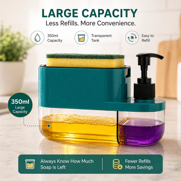 3-in-1 Dish Soap Dispenser with Sponge Holder