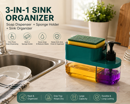3-in-1 Dish Soap Dispenser with Sponge Holder