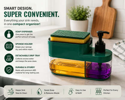 3-in-1 Dish Soap Dispenser with Sponge Holder